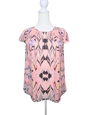 J. Crew Pink Abstract Print Short-Sleeve Blouse Size 2